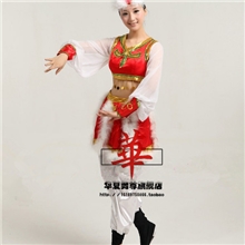 蒙古女舞蹈裙绿顶演出服舞台演出服蒙古服短毛裙舞蹈表演服