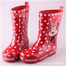 迪士尼米妮雨鞋儿童雨靴橡胶水鞋外贸水靴女童套鞋红色雨鞋