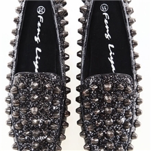 2013夏秋新款潮人必备外贸原单超闪亮片铆钉乐福女鞋真皮平底单鞋