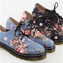 2012秋冬新款圆头平底系带复古帆布印花超耐磨防滑平底单鞋女鞋