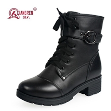 女士羊毛靴3515强人真皮女靴冬季新款保暖羊毛靴短筒马丁靴