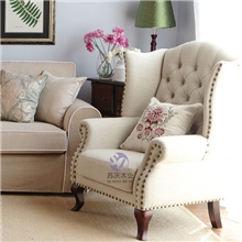 外贸原单休闲高背沙发椅棉麻沙发新古典拉扣老虎椅单人沙发椅