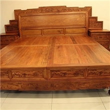 厂家直销特价红木卧室家具100%大果紫檀缅甸花梨木双人床3件套