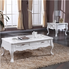 欧式实木茶几田园长方形带抽屉时尚简约茶几桌边几角几白色001