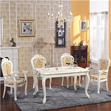 实木雕花贴金银箔餐桌新古典1.6米象牙白边餐桌椅长方桌椅822