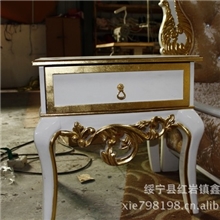 欧式新古典后现代橡木雕花/水晶拉扣布艺床配套床头柜