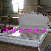 欧式新古典后现代橡木雕花/水晶拉扣贴银泊布艺床