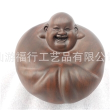 摇钱佛10CM弥勒佛黑檀木雕弥勒佛像工艺品不倒翁摆件10公分