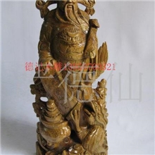 供应木雕手工艺品礼品绿檀财神