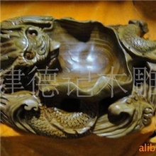 【德?】批发木雕工艺品礼品摆件绿檀祥龙烟灰缸