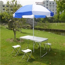 供应广告促销桌、折叠野餐桌、沙滩桌、摆摊桌+4张分体椅子