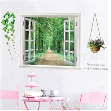 《假窗外风景林荫小道》第五代可移除墙贴客厅背景美化装饰墙贴