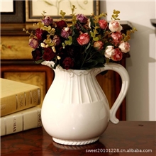 厂家直销田园地中海浮雕白色陶瓷花瓶单个耳奶壶花器摆件