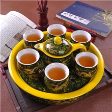 正品批发景德镇陶瓷茶具双层防烫黄海浪茶盘套装秋冬创意礼品