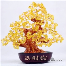 开光天然黄水晶招财树发财树黄水晶树摆件钱袋招财聚财镇宅