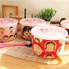 创意可爱学生上班族萌樱桃小丸子陶瓷泡面碗便当汤碗带盖子带勺