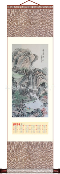 本厂供应丝绸挂历手绘宣纸作品高档丝绸山水挂历水墨画挂历