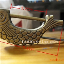 鱼仿古锁头锁具老式铜锁古董锁如意锁五金间距3.2