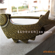 大鱼仿古老锁锁头锁具老式铜锁古锁横开挂锁间距6cm