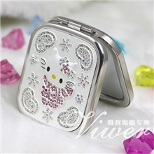 金属化妆镜台式镜子广告折叠镜高档化妆镜镶钻KittyS8027