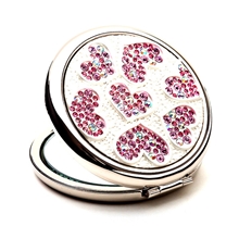 爆款镜子韩国心形折叠化妆镜高档镶钻红色爱心双面S9184