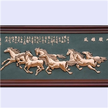 供精美新奇特紫铜浮雕工艺画《八骏腾风》厂价直销