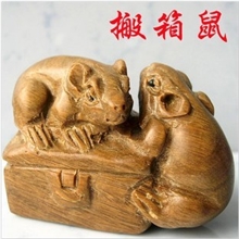 鼠/绿檀木雕手把玩件十二生肖鼠/创意小摆件/特色生日小礼品