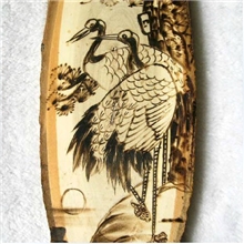 白杨木烙画松鹤延年/创意田园家居火烫画壁饰/创意老年人生日礼物