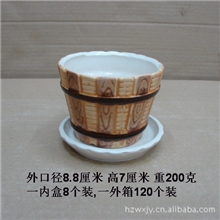 陶瓷花盆小花盆种花盆带托小花盆批发仿真绿植盆之小木桶盆