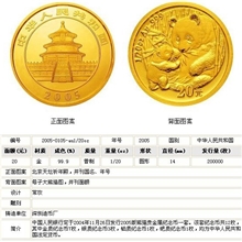 2005版熊猫贵金属纪念币20分之1盎司金币