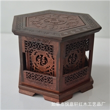 红酸枝六角香盒红木雕刻盘香炉红木工艺品厂家批发