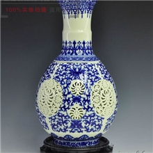 景德镇手工镂空象牙陶瓷器《青花玉壶春》现代时尚宜家摆件