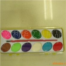 【厂家直销】半干美术水彩颜料12色叶形塑料盒装大方盒+泡壳
