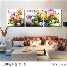 【厂家直供】diy手绘数字油画代理加盟贴牌装饰三联画花开富贵春
