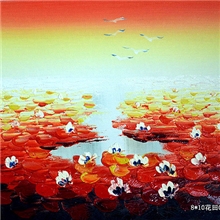 现货供应大量最大批发厂家特惠沙滩刀画海浪纯手绘荷池精美油画