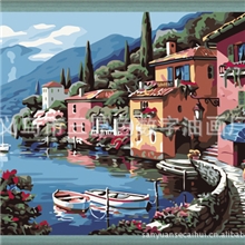 三原色/梦蕾diy数字油画代理批发厂家直销40*50湖边别墅