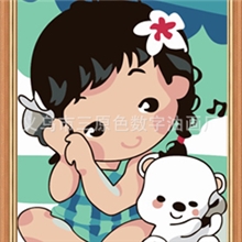 三原色/梦蕾diy手绘数字油画厂家-直销-批发20*30甜蜜姿态-聆听