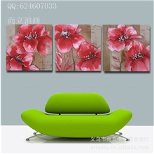 红色花卉油画客厅装饰画卧室画风景山水画