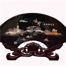 扬州漆器工艺品外事平磨螺钿大扇形台屏《瘦西湖风光》