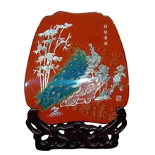 扬州漆器外事礼品家居摆件工艺品平磨螺钿云形台屏《孔雀》