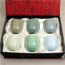 越窑秘色瓷器六色青瓷套装杯