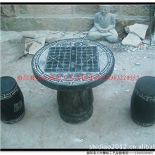 棋盘圆桌石材雕刻古典石雕石雕桌凳古典石头桌椅石材雕刻定做