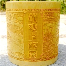 竹笔筒、雕刻笔筒、竹制品、清明上河图全雕可定制加logo