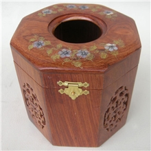 正宗红木花梨木六角福字镂空纸巾筒越南红木工艺品木质纸巾盒