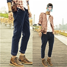 日系秋冬韩版修身新款男士条绒裤灯芯绒纯色男裤长裤小脚裤子批发