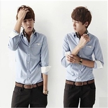 韩版秋装新款修身男士长袖衬衫简约休闲男式衬衣男装潮寸衫男