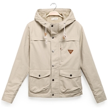 批发2013秋冬日系简约卡其色风男式连帽夹克外套潮加厚款MY04