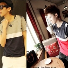 2013夏季韩版短袖T恤林弯弯短袖T恤韩版潮牌T恤星星拼色短袖