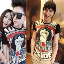 夏季韩版新款林弯弯短袖T恤潮牌情侣款T恤猩猩印花夏情侣装T恤