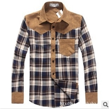 2012春夏装休闲拼色英伦潮男男士衬衫长袖格子衬衫